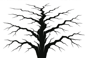 Obraz premium Dark and intricate silhouette of a barren tree with twisting branches against a white background creates a haunting atmosphere
