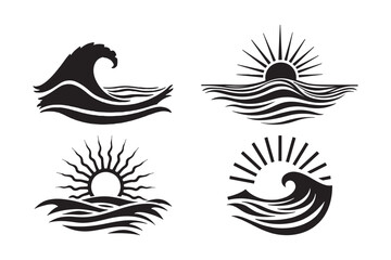 Fototapeta premium Sun and Wave Silhouette Clipart Ocean Sunset Vector Art for Designs
