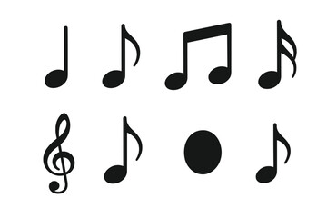 Fototapeta na wymiar Collection of musical notes and symbols arranged in a grid with various shapes and designs on a plain background