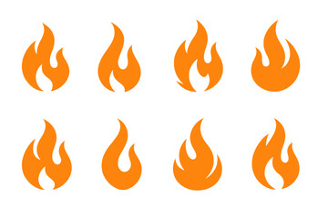 Graphic representation of flames in various styles and sizes with a vibrant orange color palette