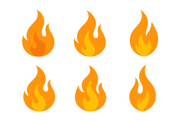 Various orange flames representing heat and fire, suitable for illustrations and design elements