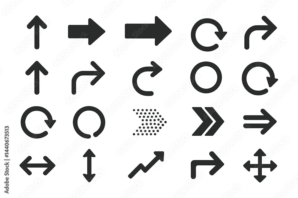 Poster collection of directional arrows and navigation symbols for user interface design and graphic applic