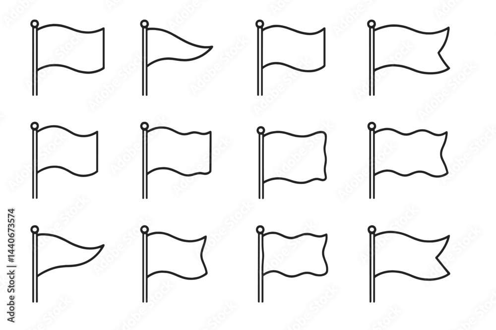 Poster collection of simple outline flags arranged in a grid format on a clean background for design use