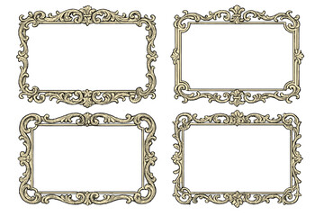 Ornate decorative frames with intricate designs suitable for artwork or photographs in various shapes and sizes