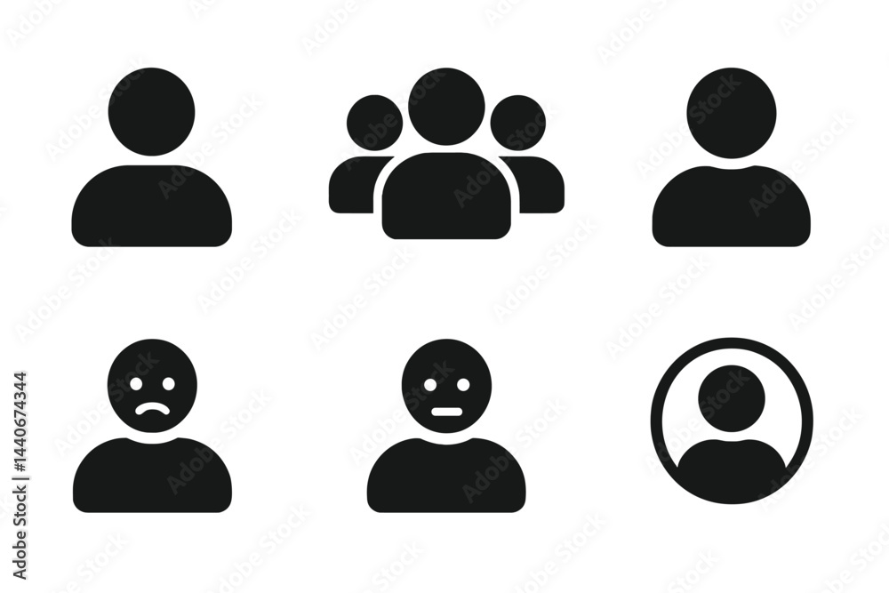 Poster silhouettes of people showing various expressions and group dynamics in a simple design