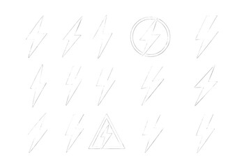 Various lightning bolt designs and symbols in a minimalist style for graphic or artistic use