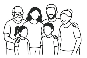 Family gathering in a simple setting showcasing love and togetherness with six members standing side by side