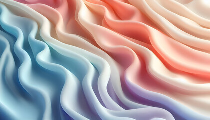 Obraz premium Soft fabric, pastel colors in gradients of light blue, pink, and peach. The fabric creates a texture with gentle folds and ripples