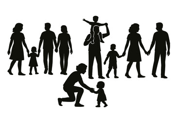 Silhouettes of families enjoying time together in a park during sunset with children playing and bonding moments captured