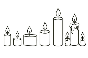 Elegant line drawing of various candles with flames on a subtle white background representing light and warmth