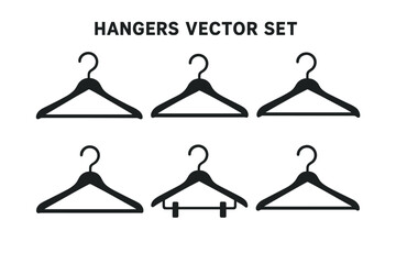 Vector set of black hangers arranged in different positions for design and illustration purposes