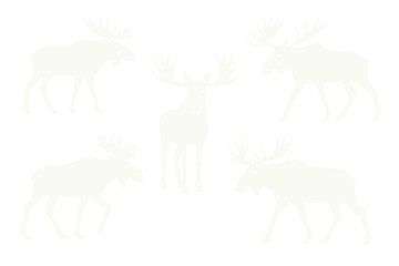 Creative illustrations of moose in various poses on a simple white background, perfect for wildlife enthusiasts or decor
