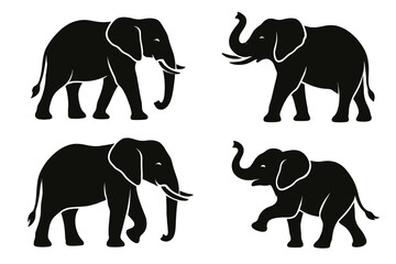 Fototapeta premium Various silhouettes of elephants showcasing different postures and movements in a minimalist design