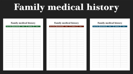 Family medical history, interior, kdp, template, medical planner,