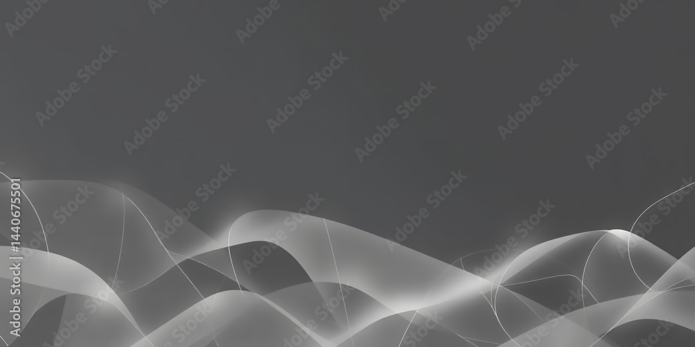 Poster abstract gray background with flowing white lines creating a wave like pattern design