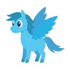Cartoon blue pegasus illustration cute flying horse character for children