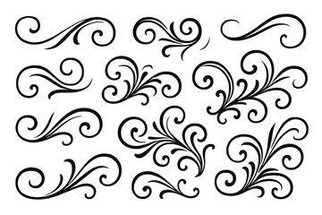 Decorative swirl designs in black showcasing elegant patterns suitable for art and design projects