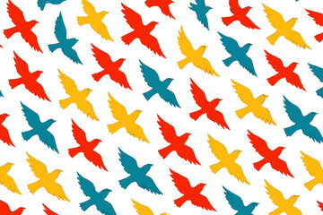 Colorful bird patterns in vibrant hues of red, blue, and yellow create a lively design ideal for various art projects