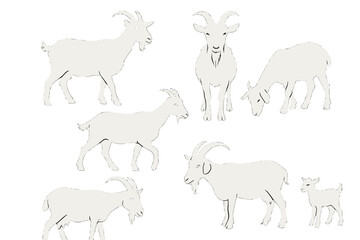Diverse goat silhouettes displaying various postures and sizes in a creative layout
