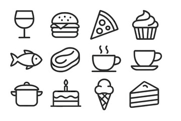Icons of food and drink showcasing a variety of culinary delights in a minimalist design