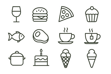 Various food and drink icons showcasing popular items for a festive gathering or restaurant setting