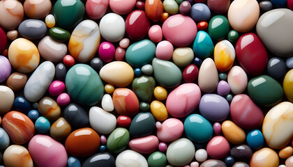 A diverse assortment of smooth, stones patterns in various shapes and colors