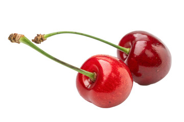 Two Fresh Cherries Fruits on Transparent Background