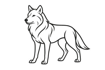 Detailed drawing of a standing wolf showcasing its majestic posture and flowing fur in a minimalist style