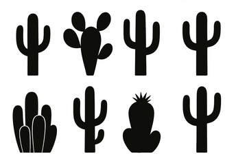 Fototapeta premium Stylized black cactus silhouettes arranged in a grid pattern on a white background
