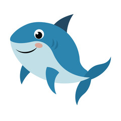 Cute blue cartoon shark illustration perfect for childrens designs and educational materials