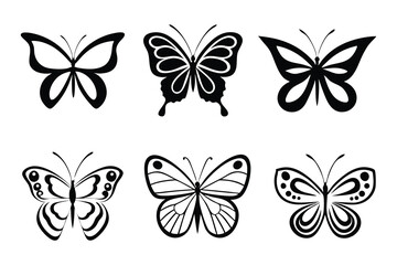Butterfly Silhouette Collection – Black Flying Butterflies and Fireflies Icons for Print, Tattoo, and Digital Use