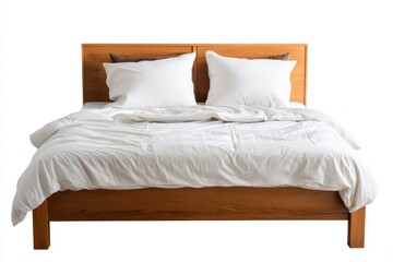 Stylish king size bed with white linens and wooden frame suitable for modern bedroom settings