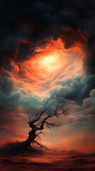Twisted Tree with Dramatic Sunset Sky.