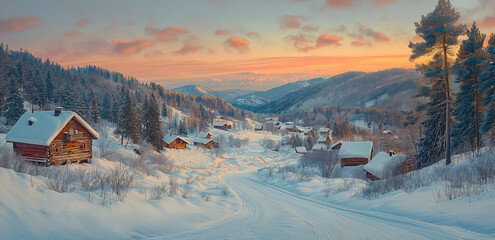 Winter Wonderland Village at Sunset