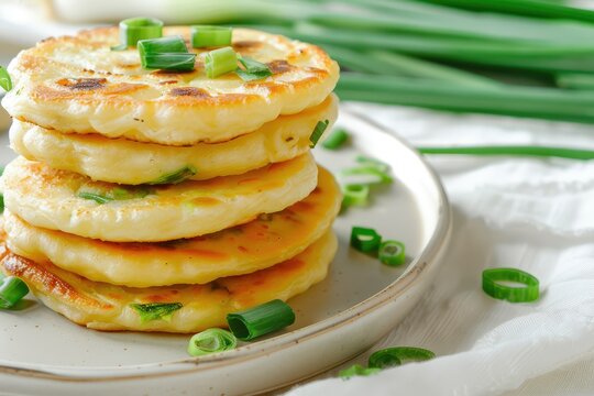 Russian pancakes oladyi for breakfast. Traditional homemade dish.