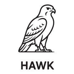 Hawk bird simple black line art image, Black bold outline vector icon, Bird vector illustration. with white background