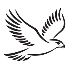 Hawk bird simple black line art image, Black bold outline vector icon, Bird vector illustration. with white background