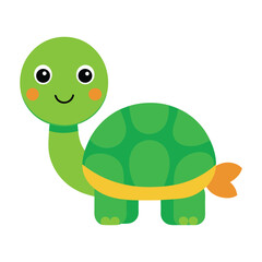 Cute green turtle cartoon vector illustration for childrens designs and education