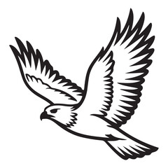 Hawk bird simple black line art image, Black bold outline vector icon, Bird vector illustration. with white background