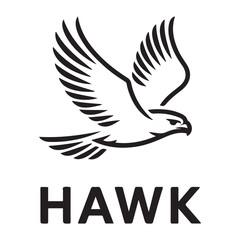 Hawk bird simple black line art image, Black bold outline vector icon, Bird vector illustration. with white background