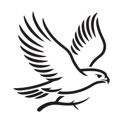 Hawk bird simple black line art image, Black bold outline vector icon, Bird vector illustration. with white background
