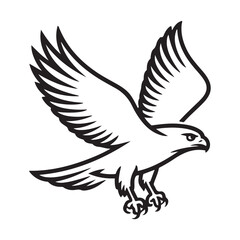 Hawk bird simple black line art image, Black bold outline vector icon, Bird vector illustration. with white background