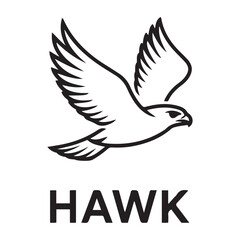 Hawk bird simple black line art image, Black bold outline vector icon, Bird vector illustration. with white background