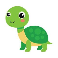 Cute cartoon green turtle with big eyes vector illustration simple design