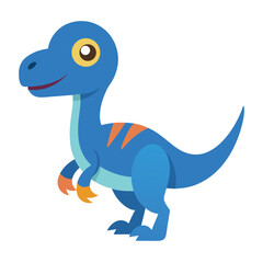 Cute blue cartoon dinosaur isolated on white background vector illustration