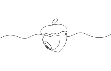 A single line drawing of a acorn. Continuous line thanksgiving acorn icon, Continuous line drawing of acorn. Single line illustration of acorn seed. Autumn, forest concept. Editable outline.