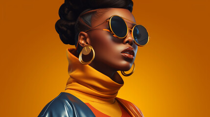 Portrait of young cyber girl in futuristic art glasses. Cyberspace Augmented Reality, futuristic vision. Art geometric background.