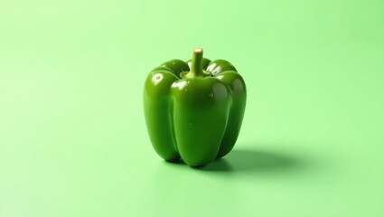 Emerald Delight: A Vibrant Green Bell Pepper Bathed in Soft Light, Radiating Freshness and Culinary Promise on a Monochromatic Green Backdrop.