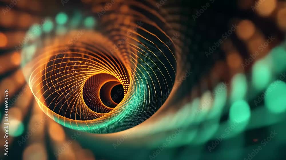 Poster abstract patterns emerge from a vibrant digital vortex filled with swirling colors and intricate des