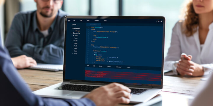 Software development programming on computer screen for brisk application and program coding